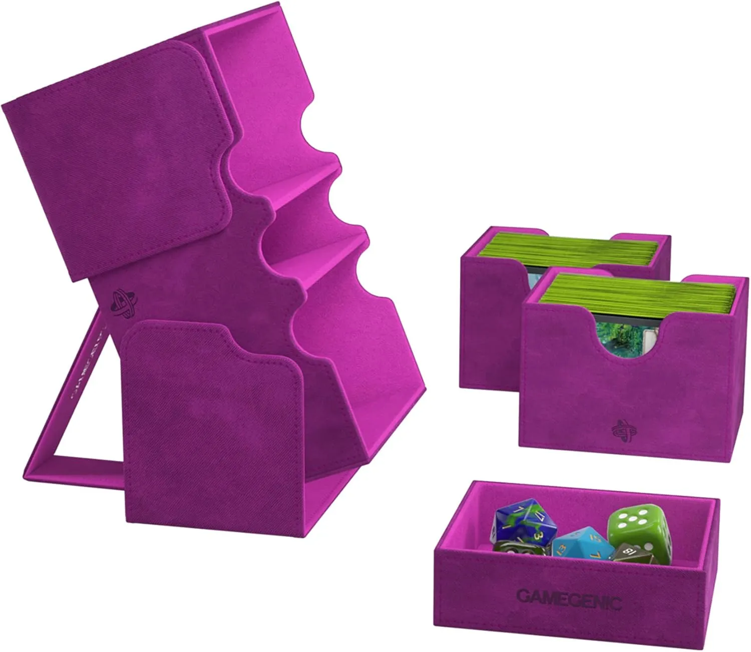 Gamegenic Stronghold 200  XL Convertible Deck Box | Double-Sleeved | Card Game Protector with Accessories Drawer | Nexofyber Surface | Holds up to 200 Cards | Purple | Made by Gamegenic (GGS20113ML)