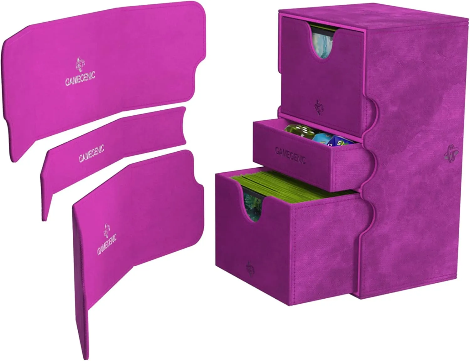 Gamegenic Stronghold 200  XL Convertible Deck Box | Double-Sleeved | Card Game Protector with Accessories Drawer | Nexofyber Surface | Holds up to 200 Cards | Purple | Made by Gamegenic (GGS20113ML)