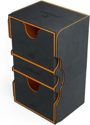 GameGenic Stronghold 200  XL Convertible Deck Box | Double-Sleeved Card Storage | Card Game Protector | Nexofyber Surface | Holds up to 200 Cards | Black and Orange Color (GGS20071ML)
