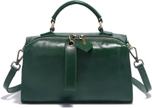 Genuine Leather Boston Bags for Women, Crossbody Bags Vintage Top Handle Satchels for Ladies with Two adjustable Straps
