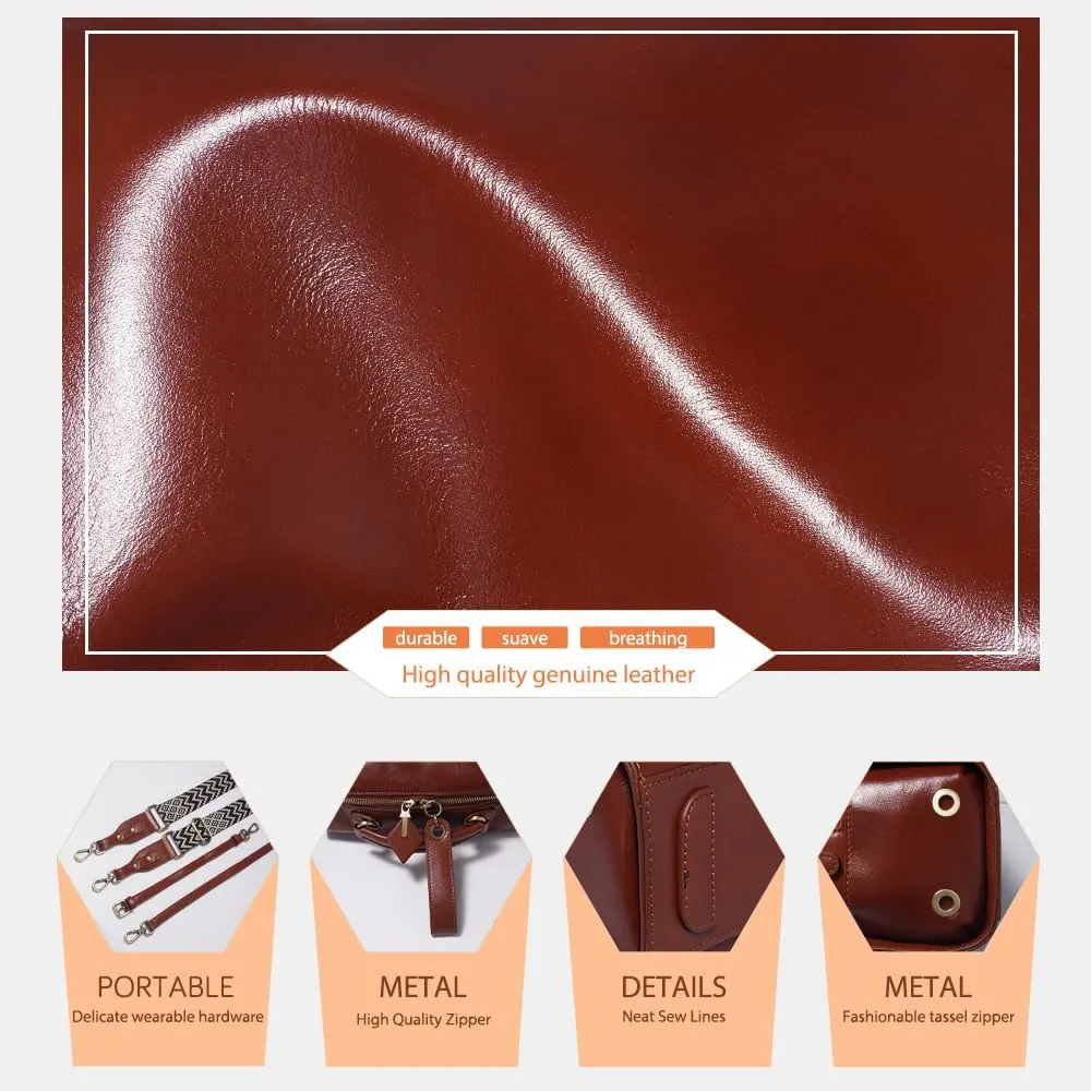 Genuine Leather Boston Bags for Women, Crossbody Bags Vintage Top Handle Satchels for Ladies with Two adjustable Straps