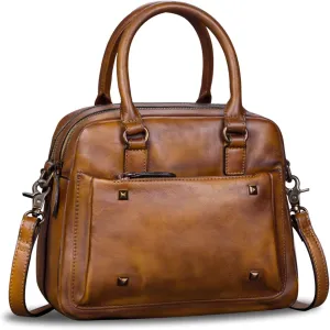 Genuine Leather Satchels for Women Top Handle Bags Handmade Vintage Crossbody Bag Purses Shoulder Bag