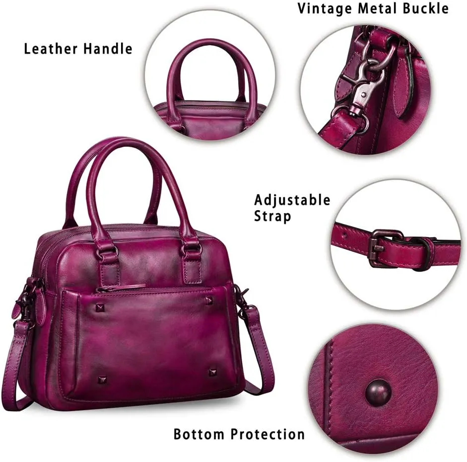Genuine Leather Satchels for Women Top Handle Bags Handmade Vintage Crossbody Bag Purses Shoulder Bag