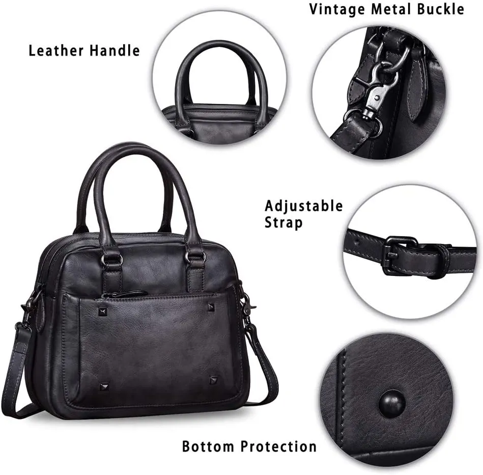 Genuine Leather Satchels for Women Top Handle Bags Handmade Vintage Crossbody Bag Purses Shoulder Bag