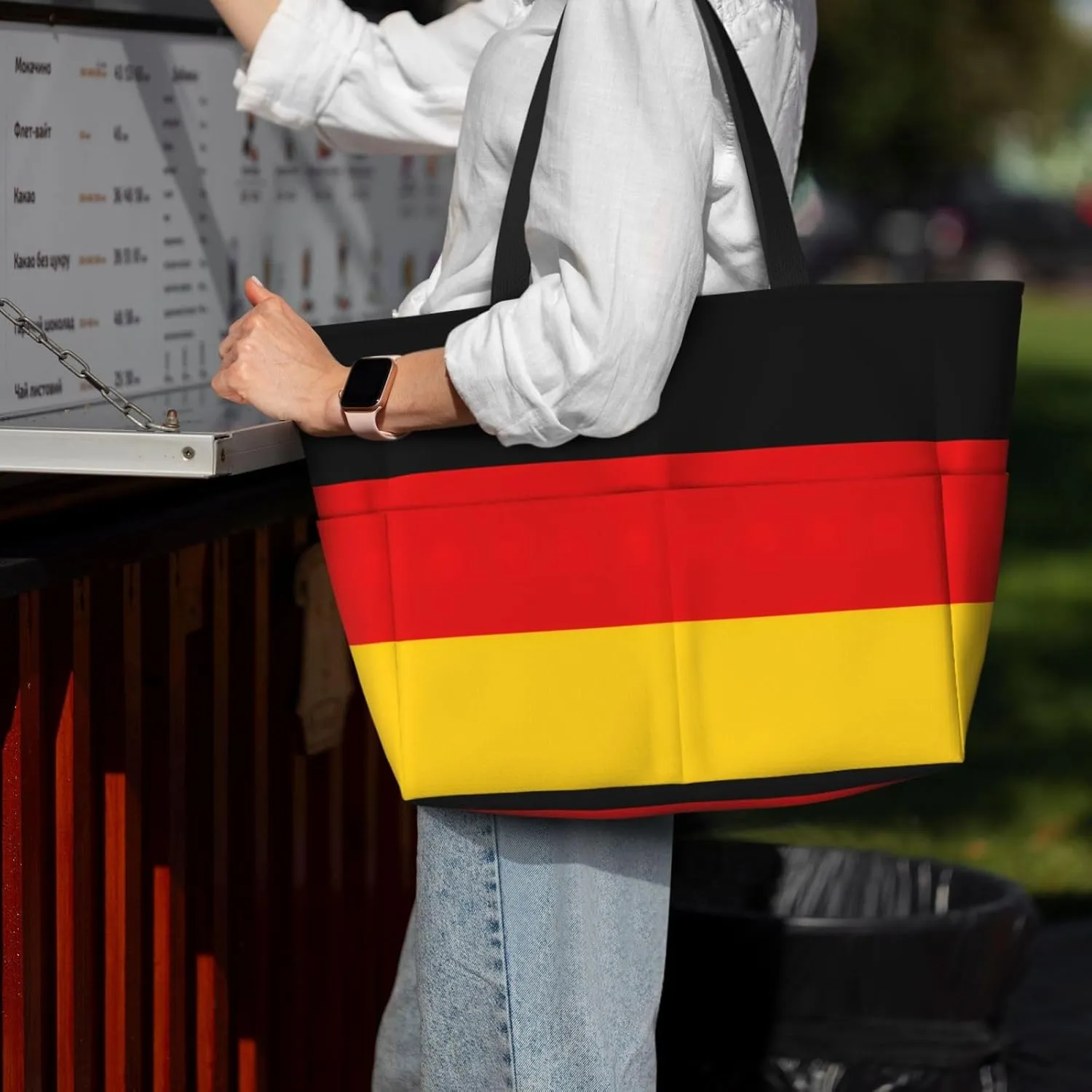 German Flag Beach Tote Bags For Women Travel Totes Bag Handbag With Zipper And Pockets For Travel Vacation