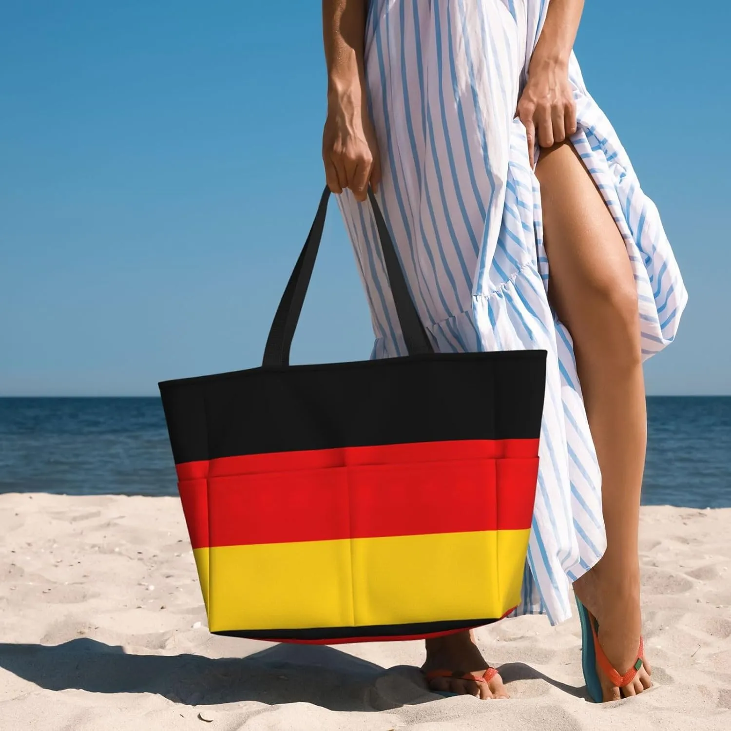 German Flag Beach Tote Bags For Women Travel Totes Bag Handbag With Zipper And Pockets For Travel Vacation