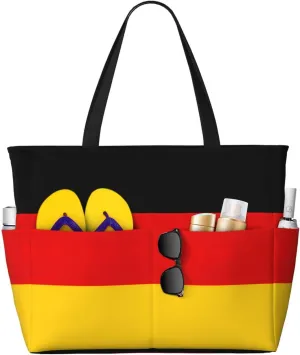 German Flag Beach Tote Bags For Women Travel Totes Bag Handbag With Zipper And Pockets For Travel Vacation
