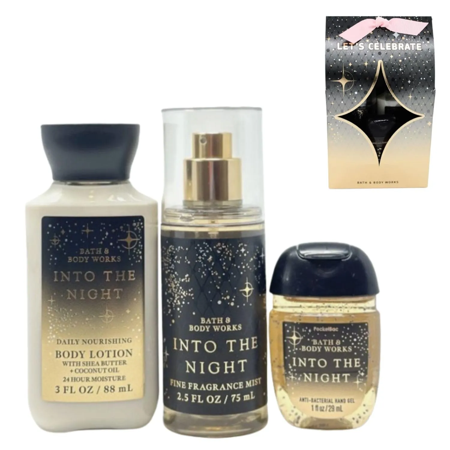 Gift Set for Women - Fine Fragrance Mist, Body Lotion, Antibacterial Hand Gel with 24-Hour Moisture and Shea Butter - Travel Size Trio, Celebration Ready