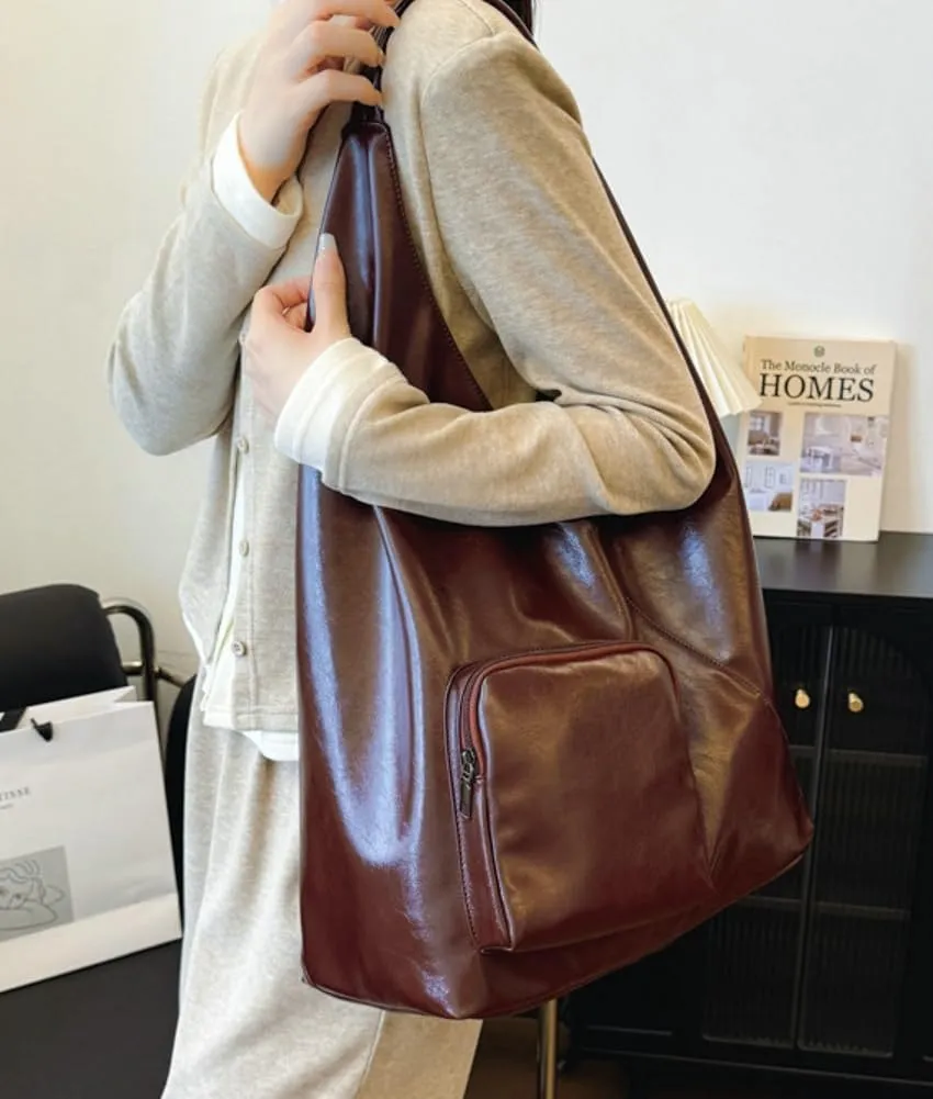 Glossy Vegan Leather Tote Bag for Women Large Shoulder Bag Casual Work Handbag Travel Purse Top Handle Satchels