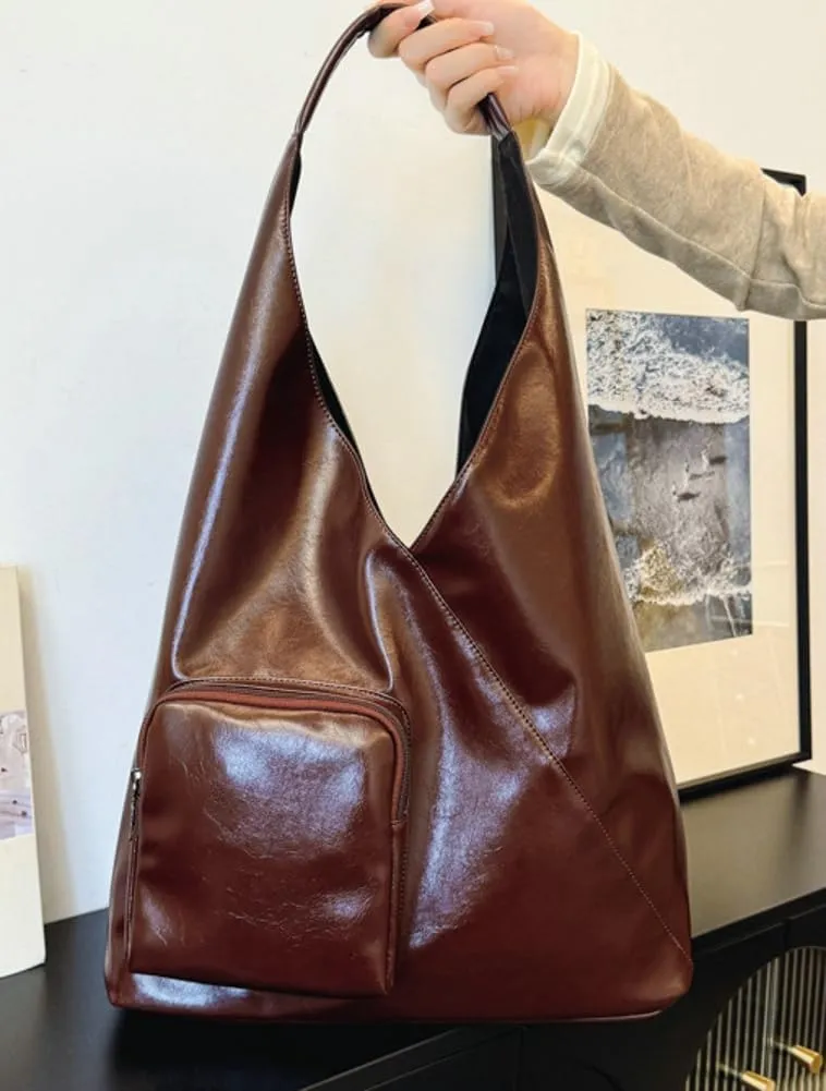 Glossy Vegan Leather Tote Bag for Women Large Shoulder Bag Casual Work Handbag Travel Purse Top Handle Satchels