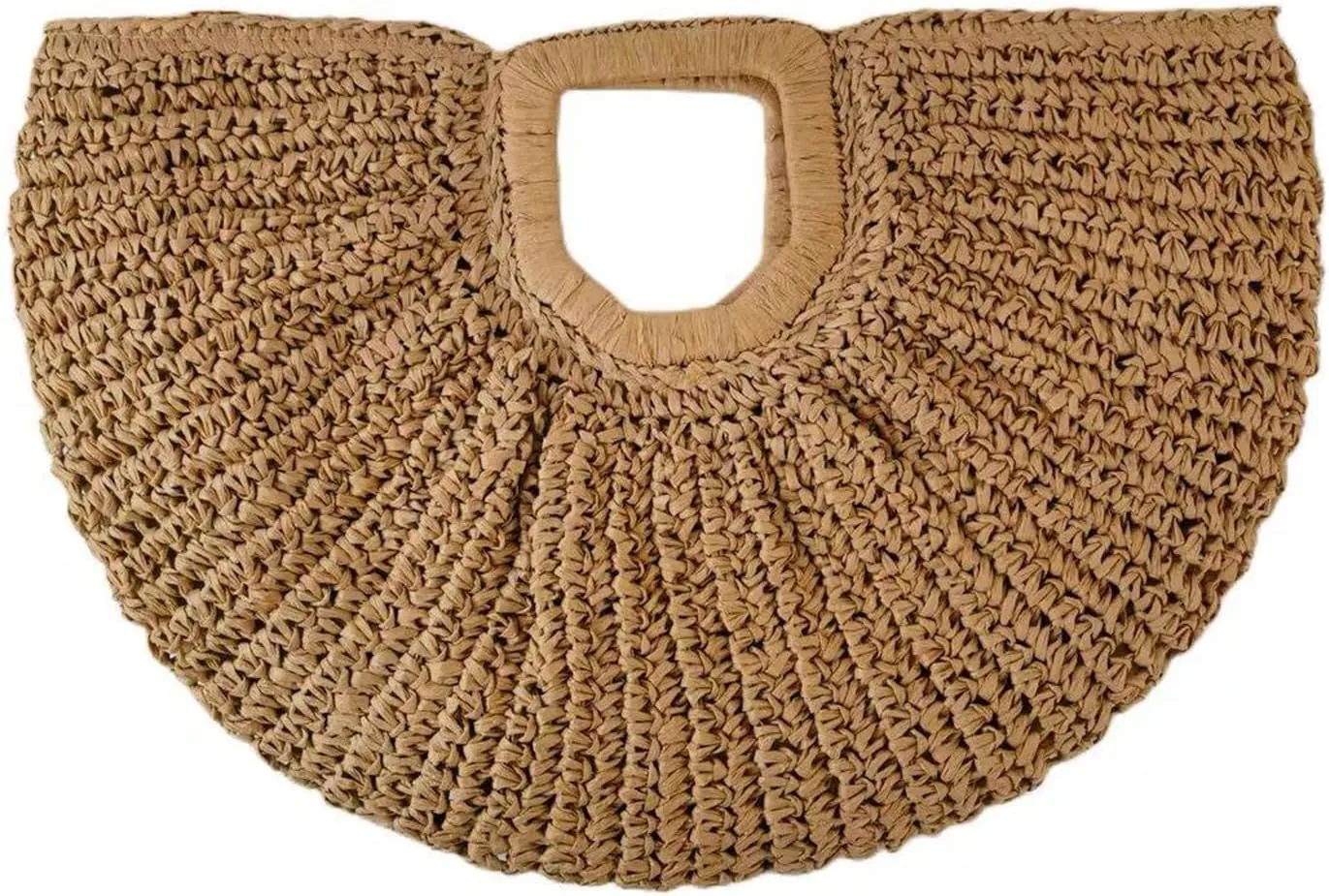 GRASS BAGS-Women's Straw Woven Vacation Beach Semicircle Handbag Natural Handmade Big Bag