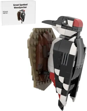 Great Spotted Woodpecker Building Block Model for Adults, Mini Birds Bricks, MOC-172607, Micro Block Building Set, Gift for 16 (211PCS)