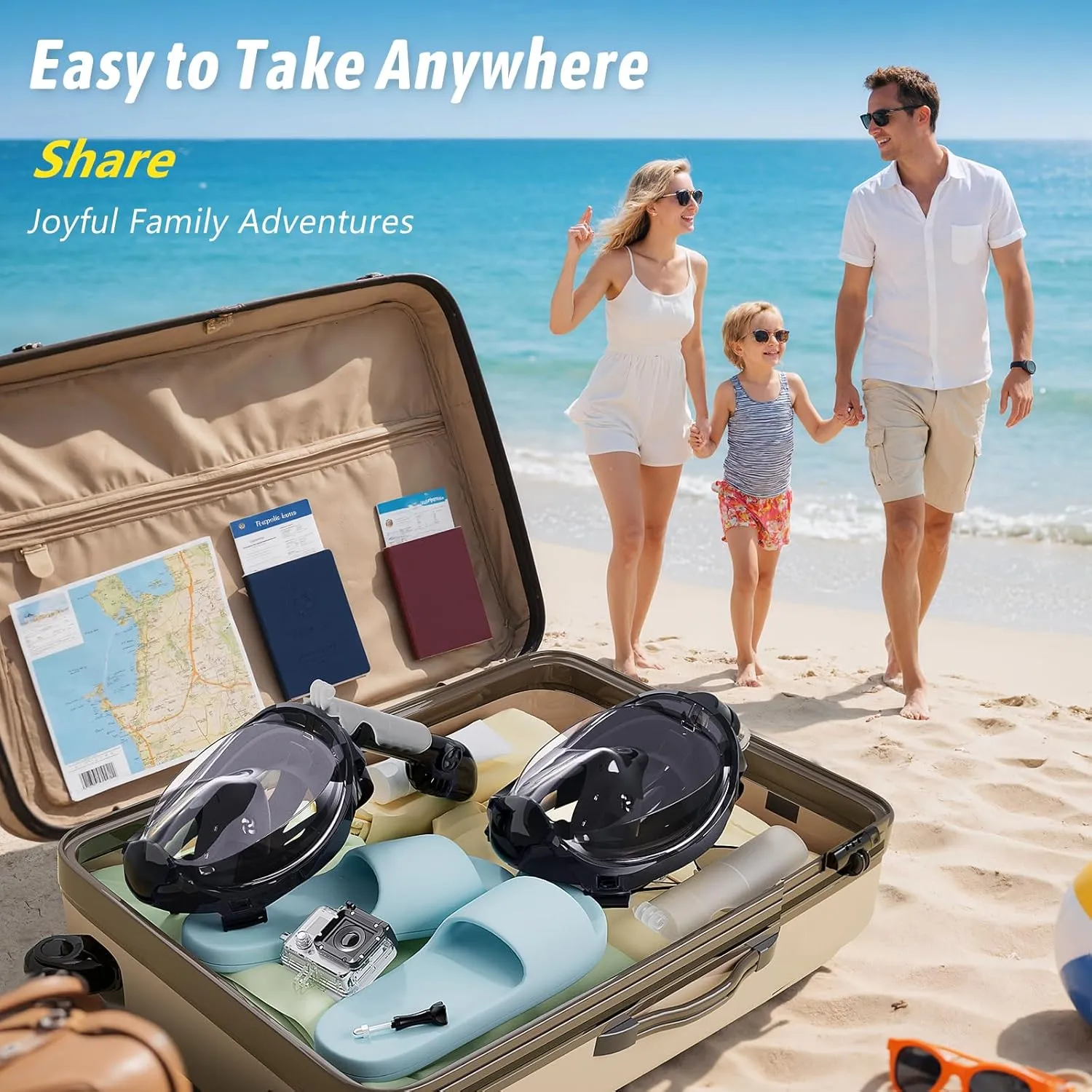 Greatever G2 Adults Kids Full Face Snorkel Mask 2 Pcs,Snorkeling Gear with Latest Dry Top System,Foldable 180 Degree Panoramic View,Safe Breathing,Anti-Leak&Anti-Fog Snorkeling Mask with Camera Mount