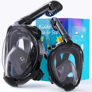 Greatever G2 Adults Kids Full Face Snorkel Mask 2 Pcs,Snorkeling Gear with Latest Dry Top System,Foldable 180 Degree Panoramic View,Safe Breathing,Anti-Leak&Anti-Fog Snorkeling Mask with Camera Mount