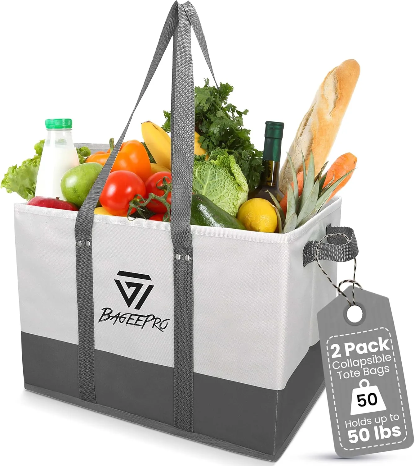 Grocery Bags Shopping Bags Large Shopping Bags with Handles for Food & Storage Foldable Grocery Totes 2 Packs
