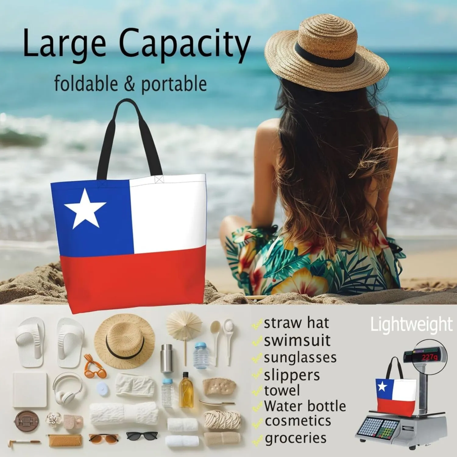 GTEVUTS Texas Flag Grocery Bag Large Handbag Reusable Shoulder Totes Bags-Cute Beach Bag for Women Men Travel Outdoor