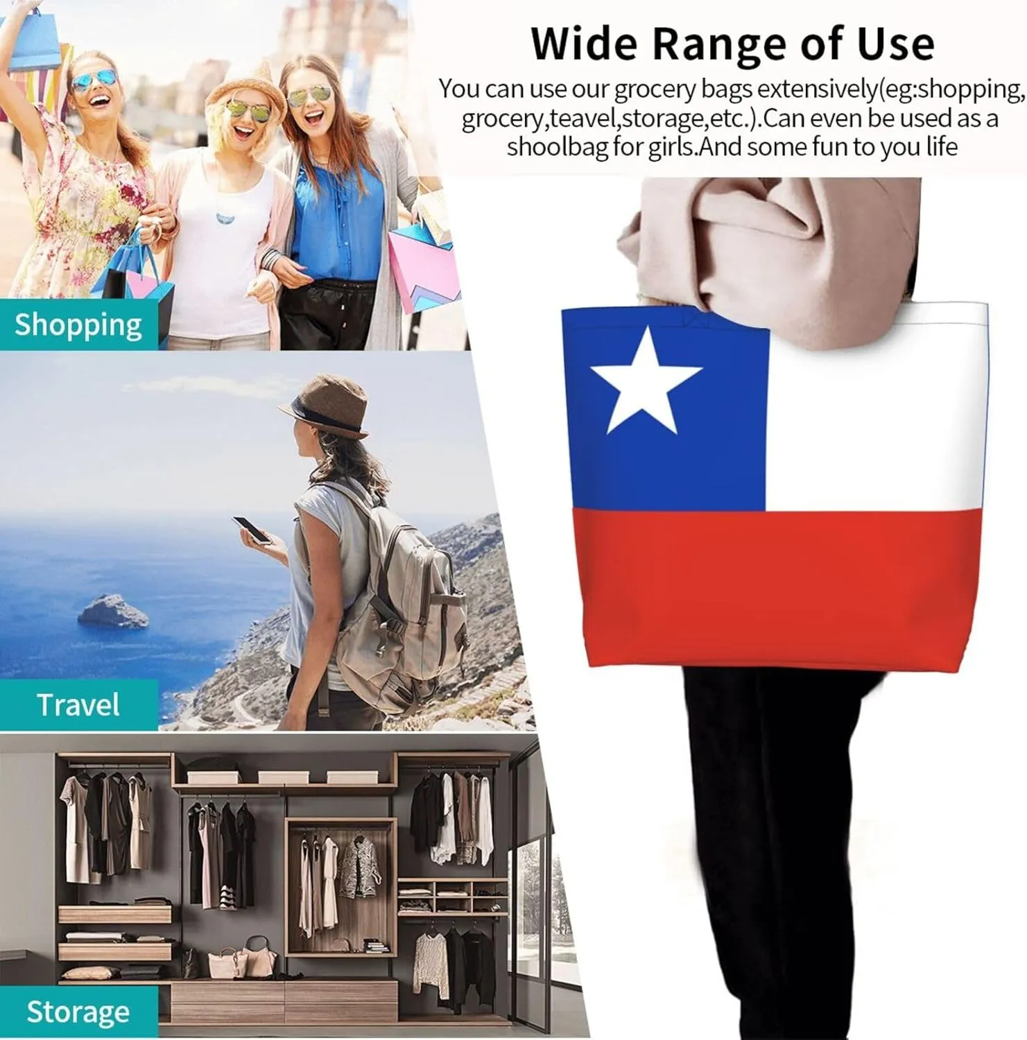 GTEVUTS Texas Flag Grocery Bag Large Handbag Reusable Shoulder Totes Bags-Cute Beach Bag for Women Men Travel Outdoor