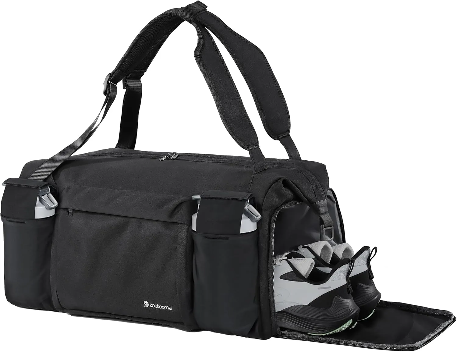 Gym Bag for Men with 2 Upgraded Bottle Holders Convertible Duffle Bag and Gym Backpack Waterproof Sports Bags with Shoes Compartment and Wet Pocket - Black