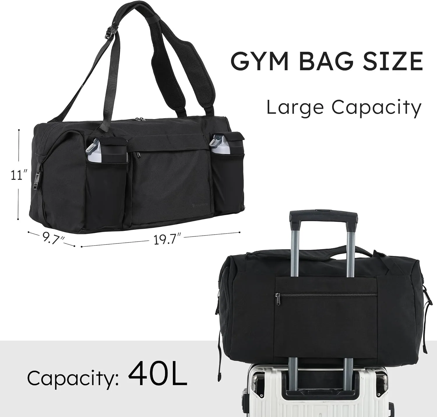 Gym Bag for Men with 2 Upgraded Bottle Holders Convertible Duffle Bag and Gym Backpack Waterproof Sports Bags with Shoes Compartment and Wet Pocket - Black