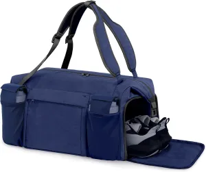 Gym Bag for Men with 2 Upgraded Bottle Holders Convertible Duffle Bag and Gym Backpack Waterproof Sports Bags with Shoes Compartment and Wet Pocket - Dark Blue