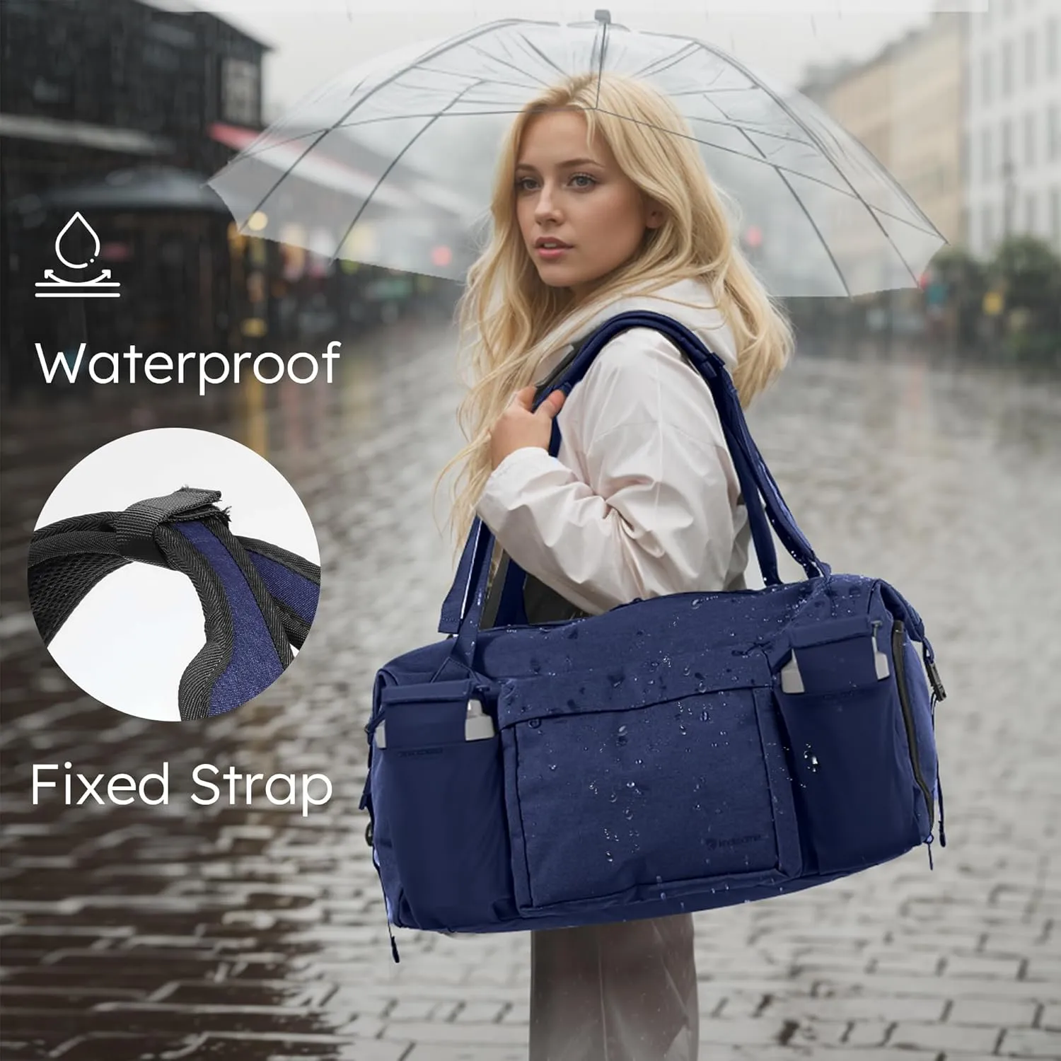 Gym Bag for Men with 2 Upgraded Bottle Holders Convertible Duffle Bag and Gym Backpack Waterproof Sports Bags with Shoes Compartment and Wet Pocket - Dark Blue