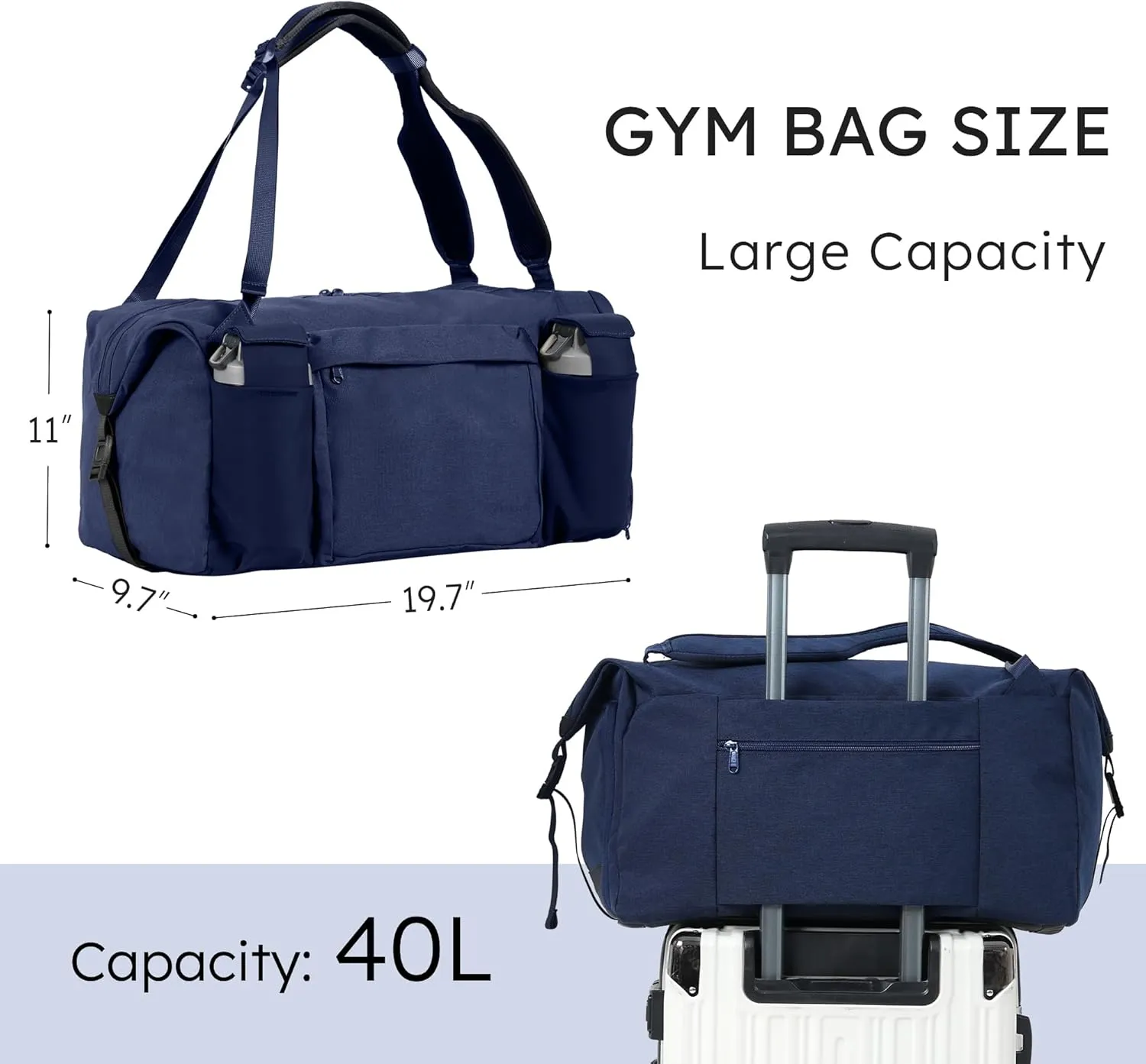 Gym Bag for Men with 2 Upgraded Bottle Holders Convertible Duffle Bag and Gym Backpack Waterproof Sports Bags with Shoes Compartment and Wet Pocket - Dark Blue