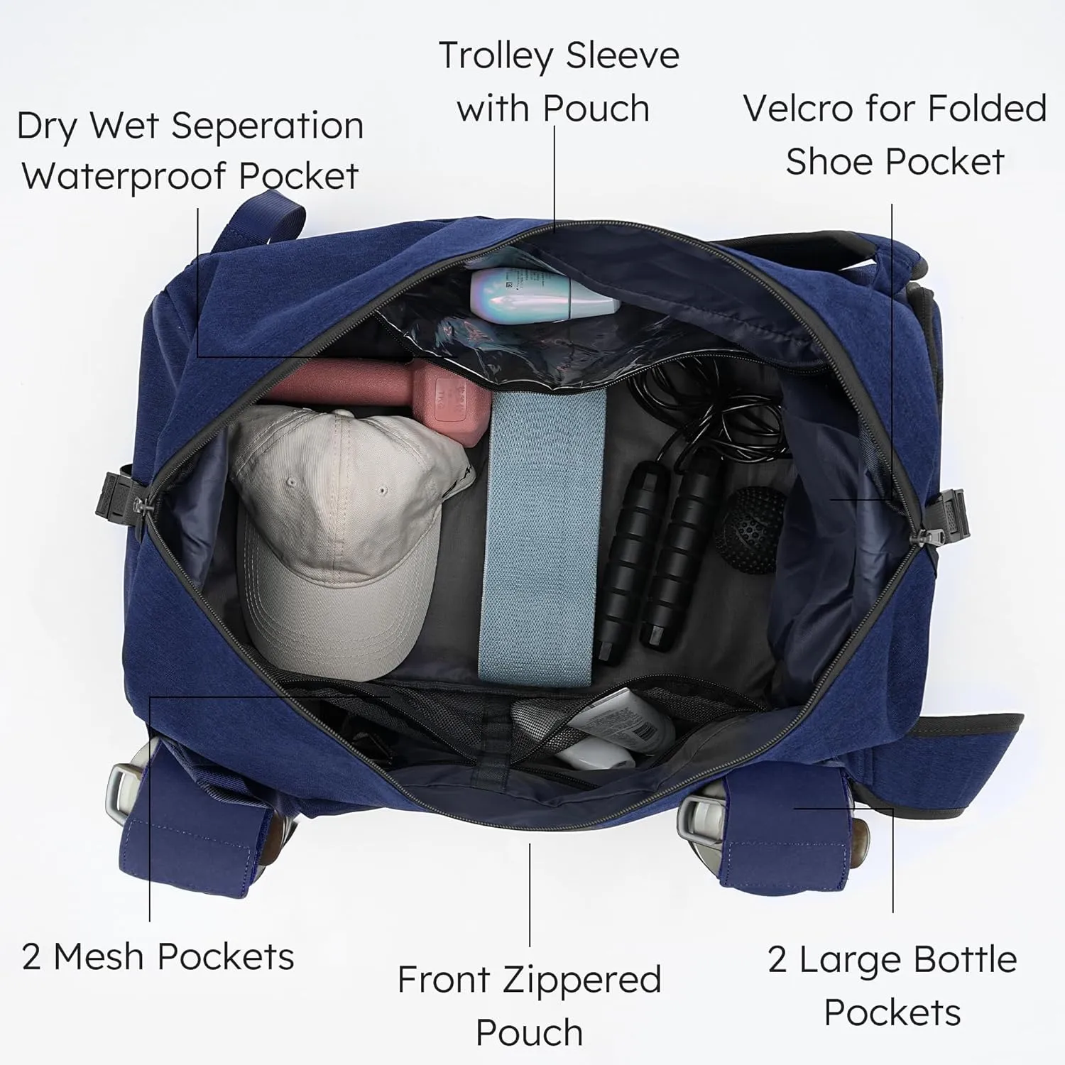 Gym Bag for Men with 2 Upgraded Bottle Holders Convertible Duffle Bag and Gym Backpack Waterproof Sports Bags with Shoes Compartment and Wet Pocket - Dark Blue