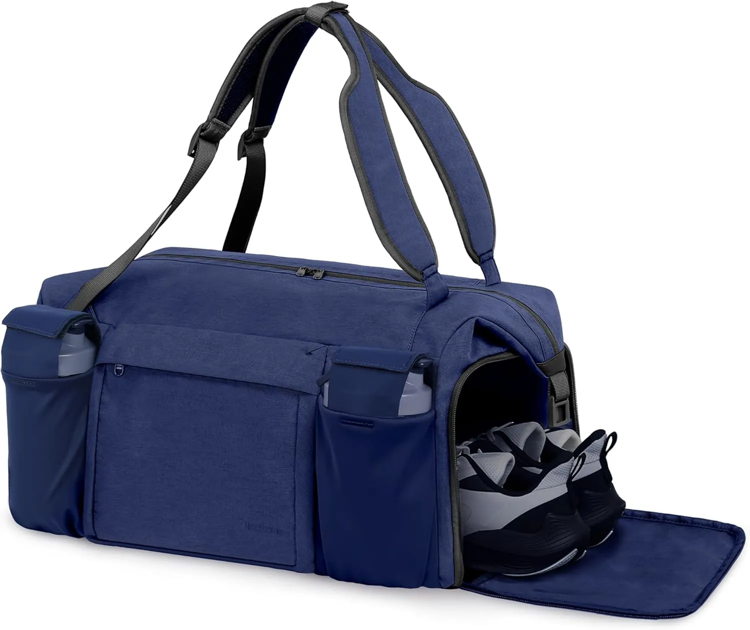 Gym Bag for Men with 2 Upgraded Bottle Holders Convertible Duffle Bag and Gym Backpack Waterproof Sports Bags with Shoes Compartment and Wet Pocket - Dark Blue