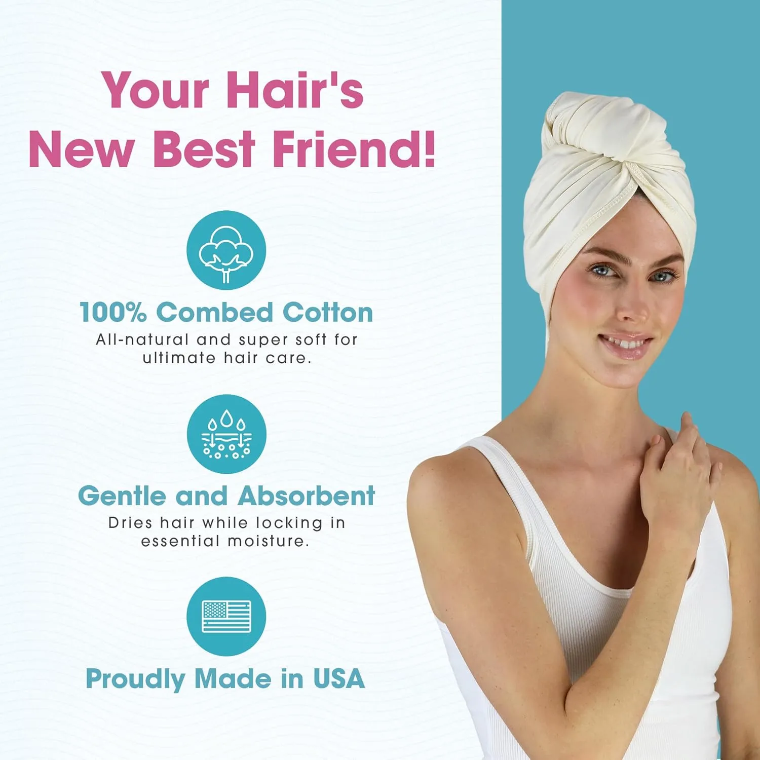Hair RePear Anti Frizz Premium Cotton Hair Towel Wrap, Wet Hair Towel Wrap for Women, Plop Scrunch Curly, Wavy, Straight Hair, Not Processed, Dyed, or Bleached (Greige, Off White, 29” x 45”)