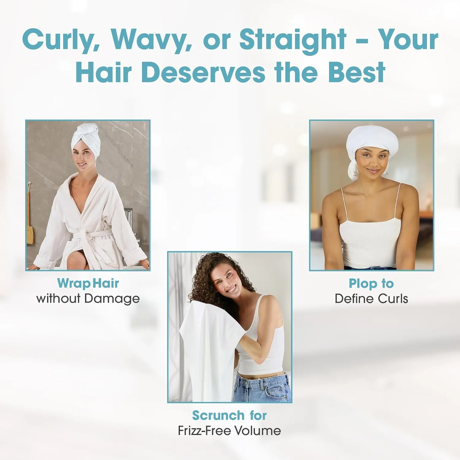 Hair RePear Anti Frizz Premium Cotton Hair Towel Wrap, Wet Hair Towel Wrap for Women, Plop Scrunch Curly, Wavy, Straight Hair (White, 29” x 45”)