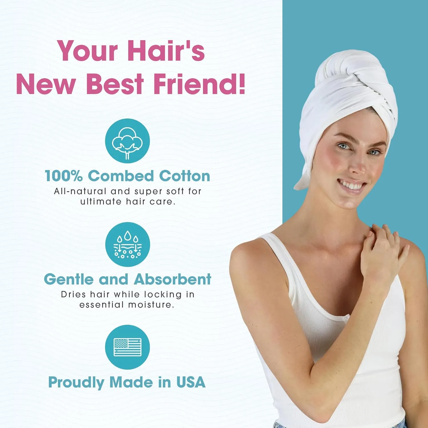 Hair RePear Anti Frizz Premium Cotton Hair Towel Wrap, Wet Hair Towel Wrap for Women, Plop Scrunch Curly, Wavy, Straight Hair (White, 29” x 45”)