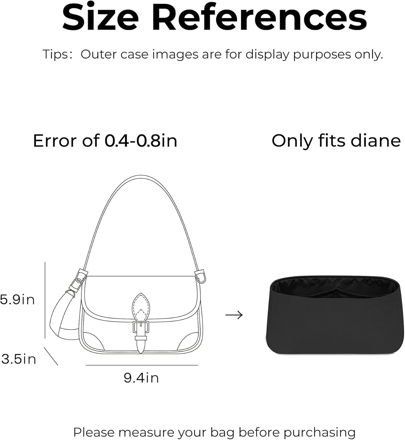 Handbag Organizer Insert for LV Diane, Custom Fit Inside Premium Matte Black Lightweight Water Resistant Purse Insert