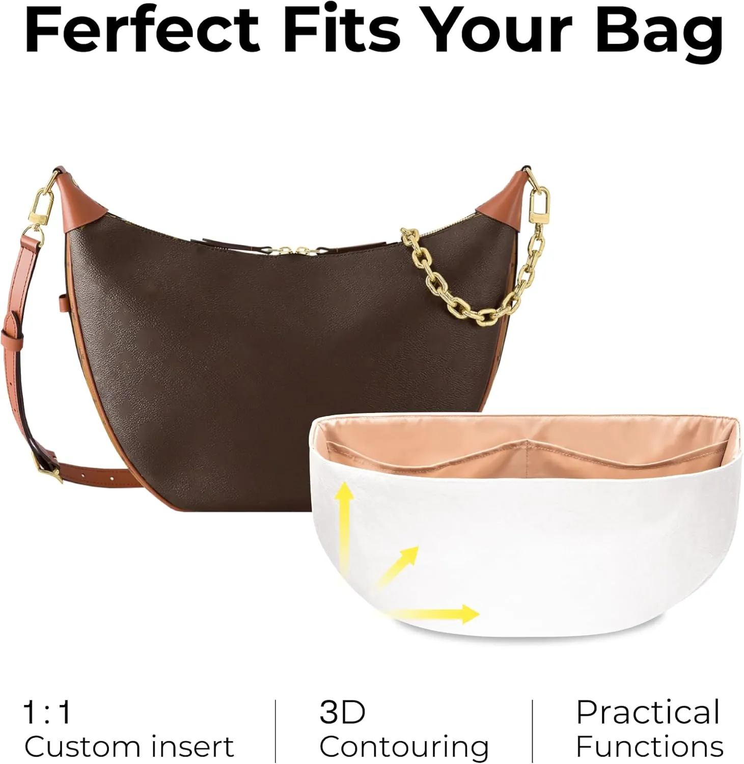 Handbag Organizer Insert for LV Loop Hobo, Custom Fit Inside Premium Vanile Lightweight WaterResistant Purse Insert