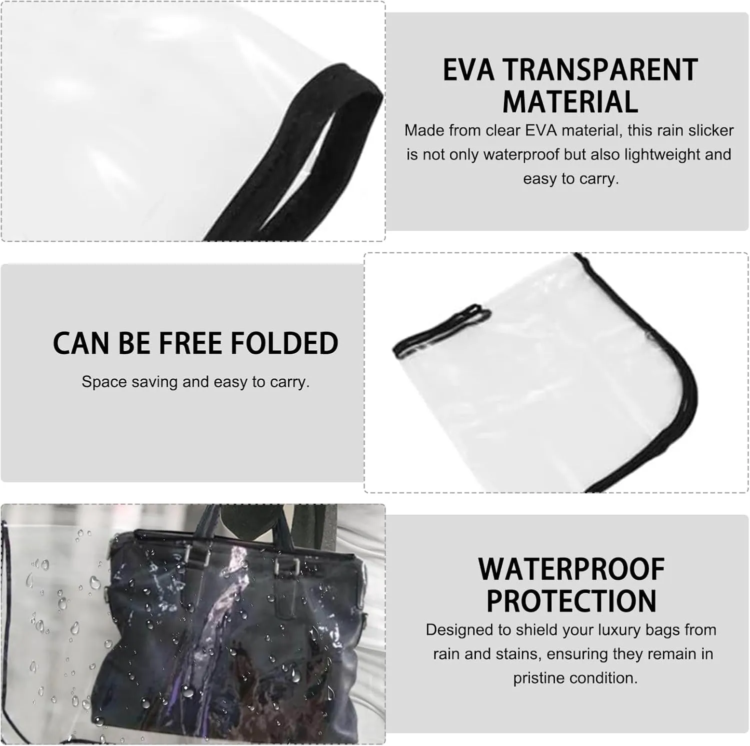 Handbag Raincoat – Clear Waterproof Rain Slicker for Designer Handbags Luxury Bags – EVA Bag Covers, Portable Rain Protective Cover (Transparent rectangle)