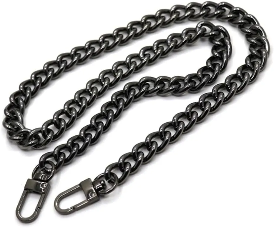 Handbag Strap Aluminum Chains Gold, Silver, Gun Black 10mm Replacement Purse Chain Shoulder Crossbody Bag Chain Straps Cross Body Bag Strap(Black,80cm)