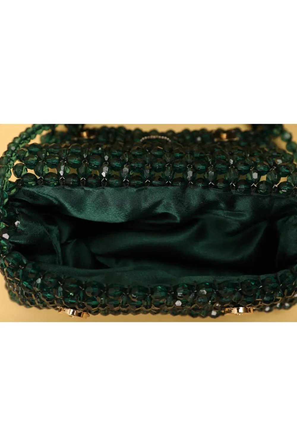 Handcrafted Green Handbag With Crystal Beads - Luxury Purse