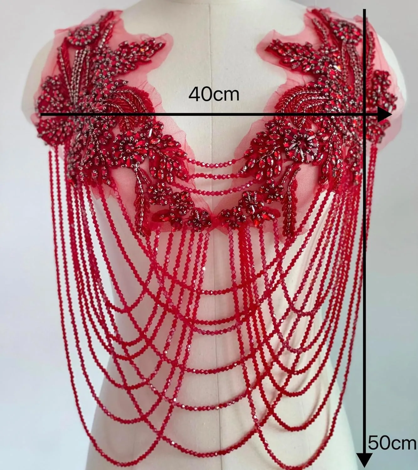 Handmade Tassel Rhinestone Applique,Rhinestone Bodice Applique,Red Rhinestone Applique for Dress Wedding Clothing Accessory Applique、Patch (Red)