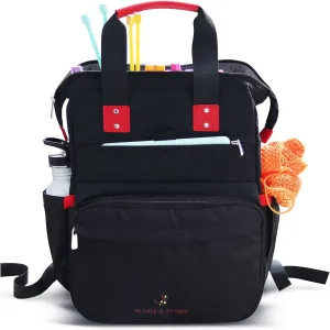 Hearth & Harbor Crochet Backpack, Crochet Bag Organizer, Canvas Knitting Bag, Yarn Organizer for Crochet Accessories and Supplies, Travel Yarn Bag with USB Charging Port, Yarn Storage Organizer