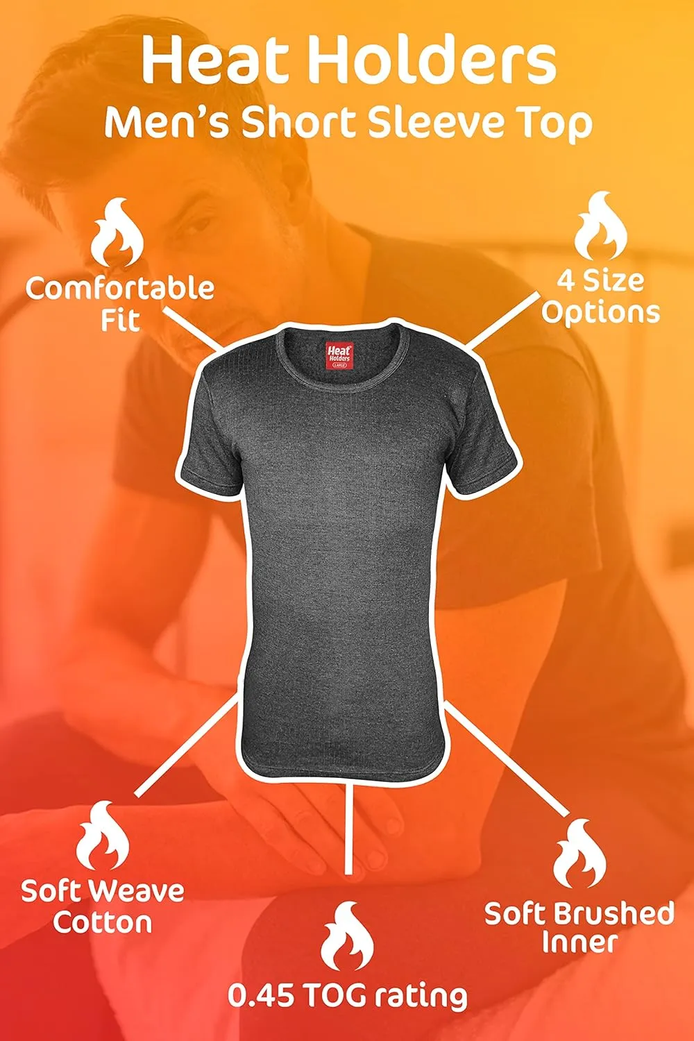 HEAT HOLDERS - Mens Winter Warm Thermal Underwear Short Sleeve Vest Top Shirt