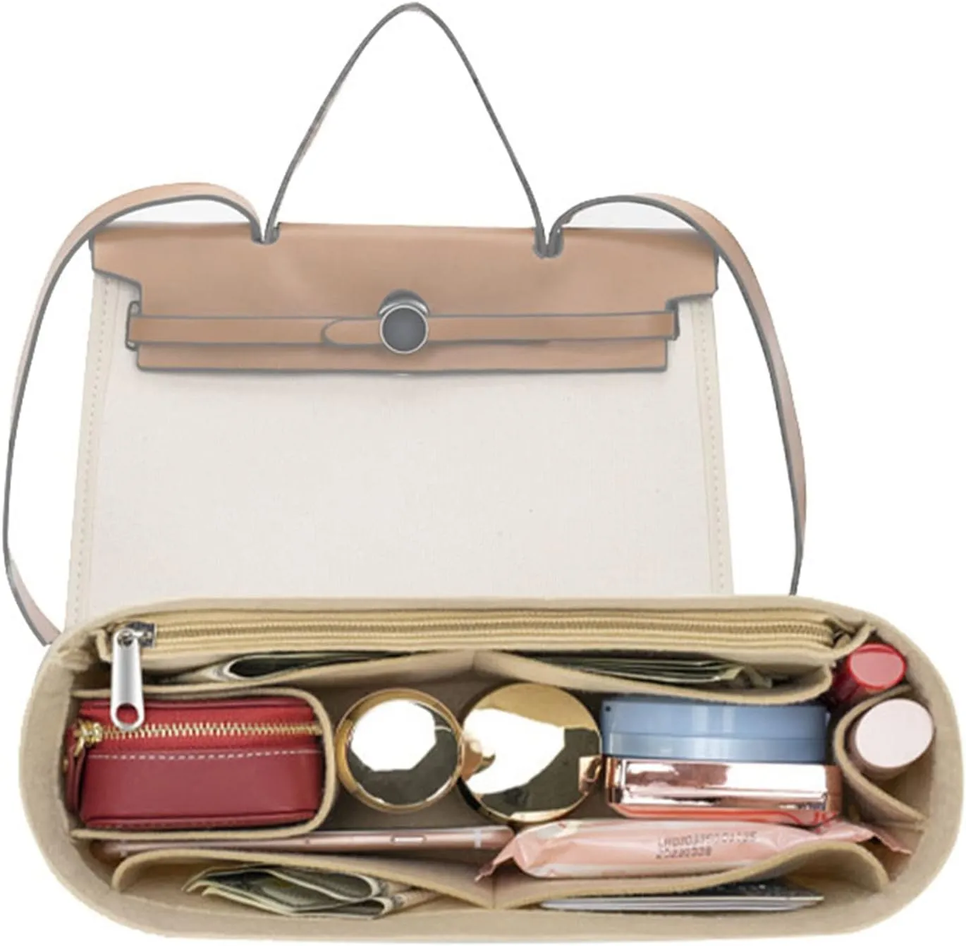 Hermes Birkin 31 Purse Organizer - Felt Insert Bag Organizer for Women - Khaki
