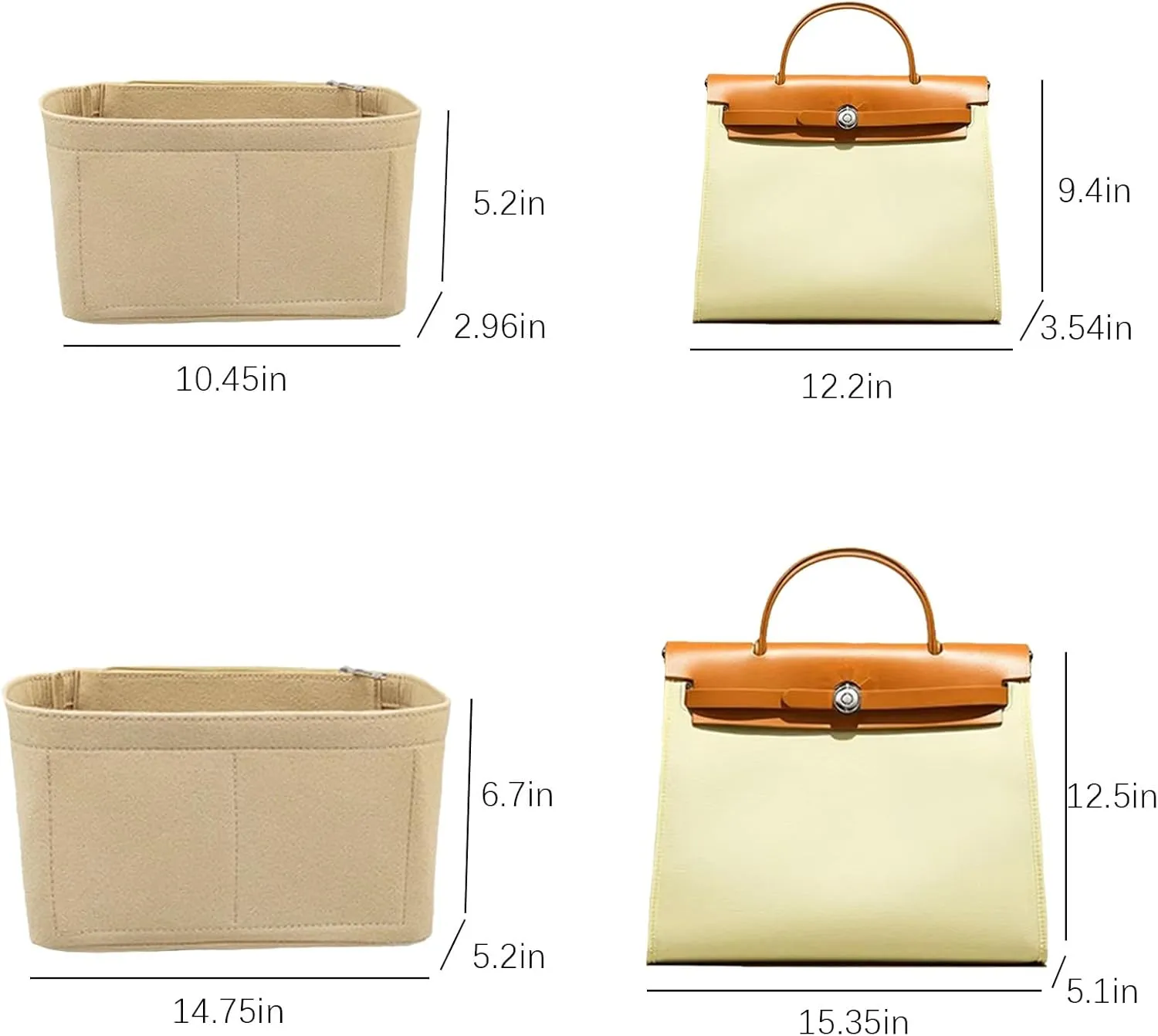 Hermes Birkin 31 Purse Organizer - Felt Insert Bag Organizer for Women - Khaki