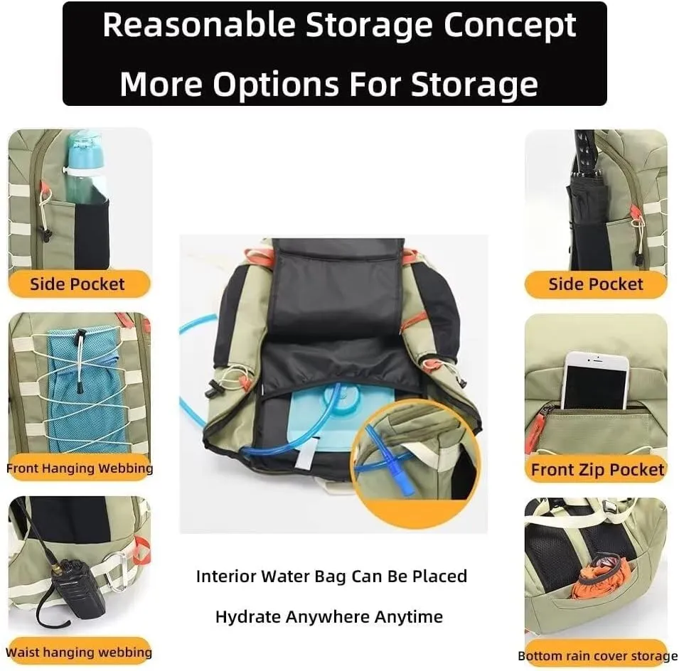 Hiking Daypack Lightweight Molle Large Camping Rucksack Men's Backpack Waterproof Assault Pack with Rain Cover 40L