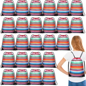 Hillban 24 Pcs Mexican Candy Gift Bags 13.4 x 17 Inches Fiesta Goodie Bags Reusable in Drawstring for Taco Mexican Fiesta Theme Party Supplies