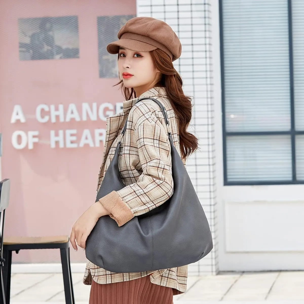 Hobo Bags for Women Slouchy Shoulder Bags Purses Top Handle Handbags Ladies Boho Totes Bags Purses Soft PU Leather