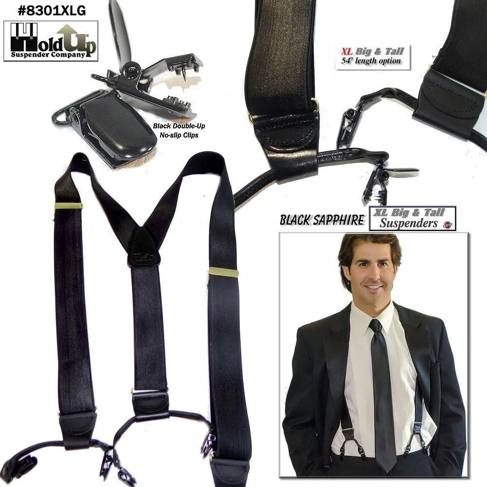 Hold-Up Suspender Double-Up Style 1 1/2" Wide Satin Finish Dress Suspenders for Men with the USA patented No-Slip clips