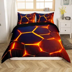 Honeycomb Bedding Set Red Black Fire Hexagonal Comforter Cover for Kids Boys Girls Teens Beehive Geometrical Duvet Cover Breathable Simplistic Bedspread Cover Room Decor Quilt Cover Full Size