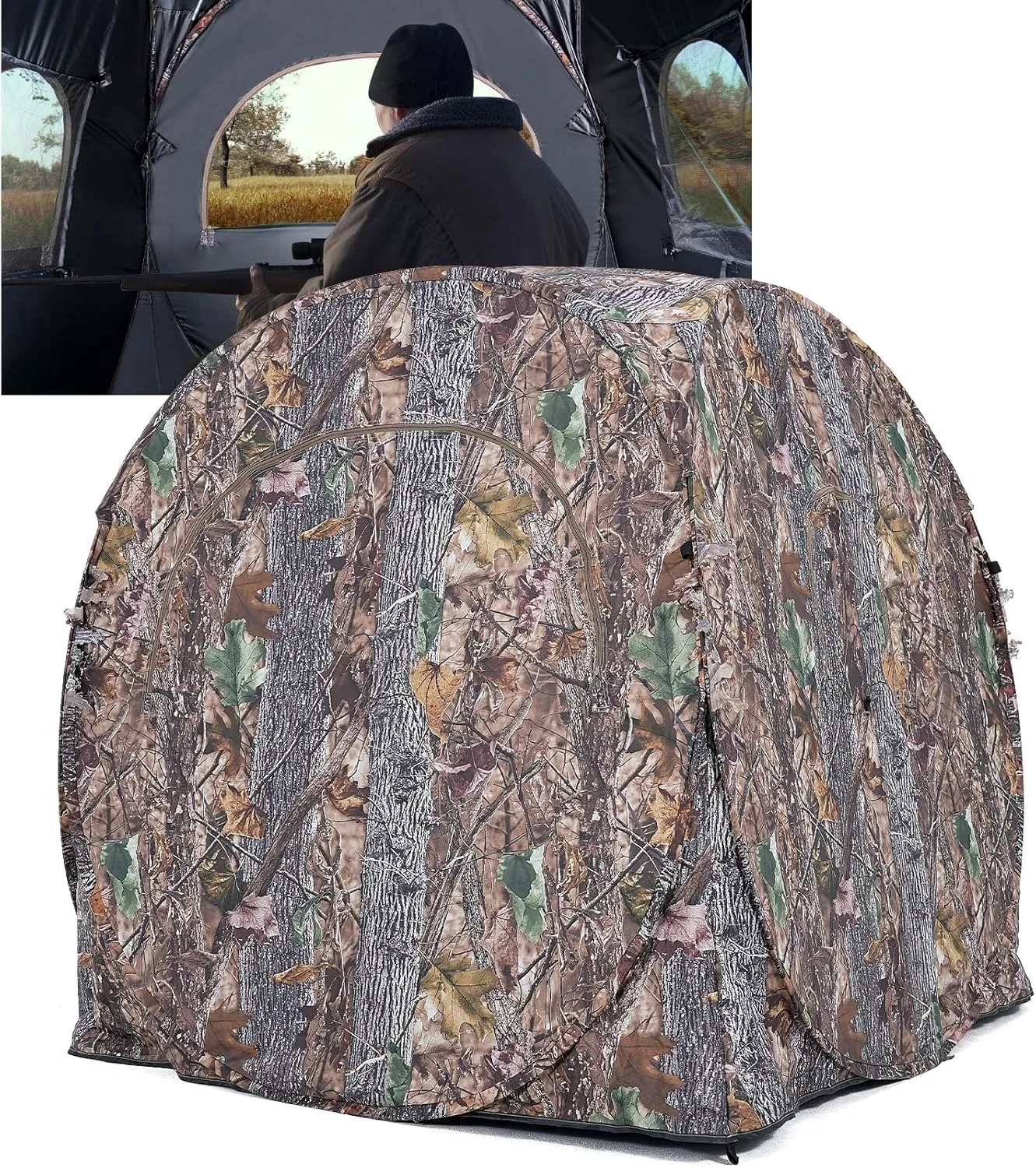 Hunting Blind Ground Blind for Deer Hunting, 270 Degree Pop Up See Through Hunting Blind with Carrying Bag, Portable 2-3 Person Hunting Tent for Turkey and Bow Hunting