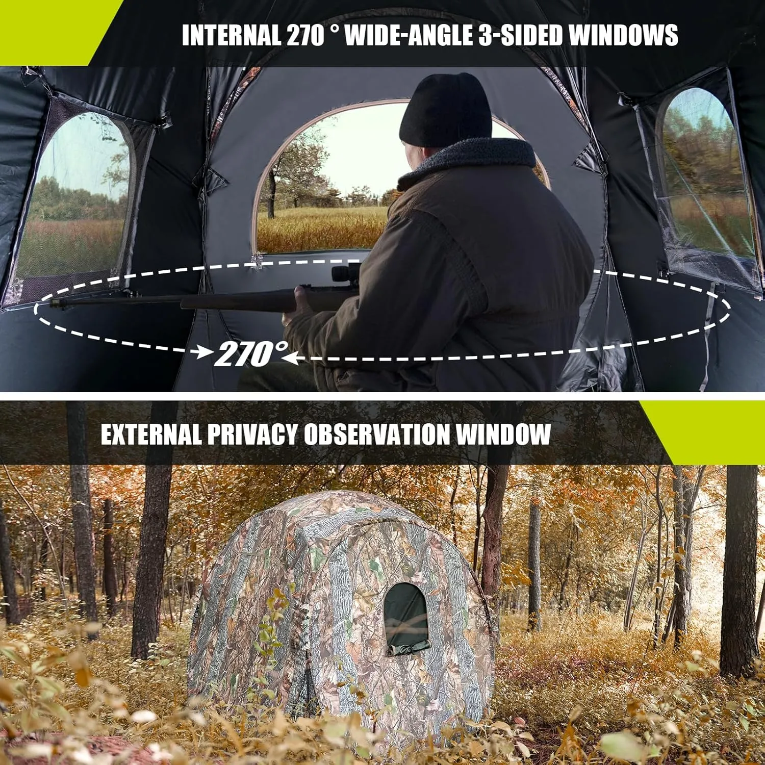 Hunting Blind Ground Blind for Deer Hunting, 270 Degree Pop Up See Through Hunting Blind with Carrying Bag, Portable 2-3 Person Hunting Tent for Turkey and Bow Hunting