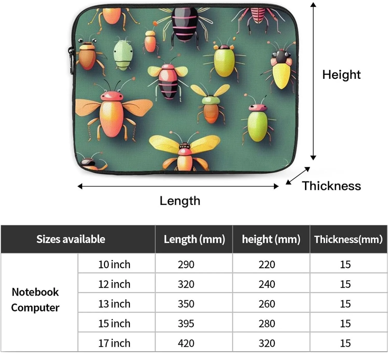 Insect Atlas Laptop Case 10 inch Portable Computer Sleeve Shockproof Fashion Laptop Bag for Women Men Briefcase