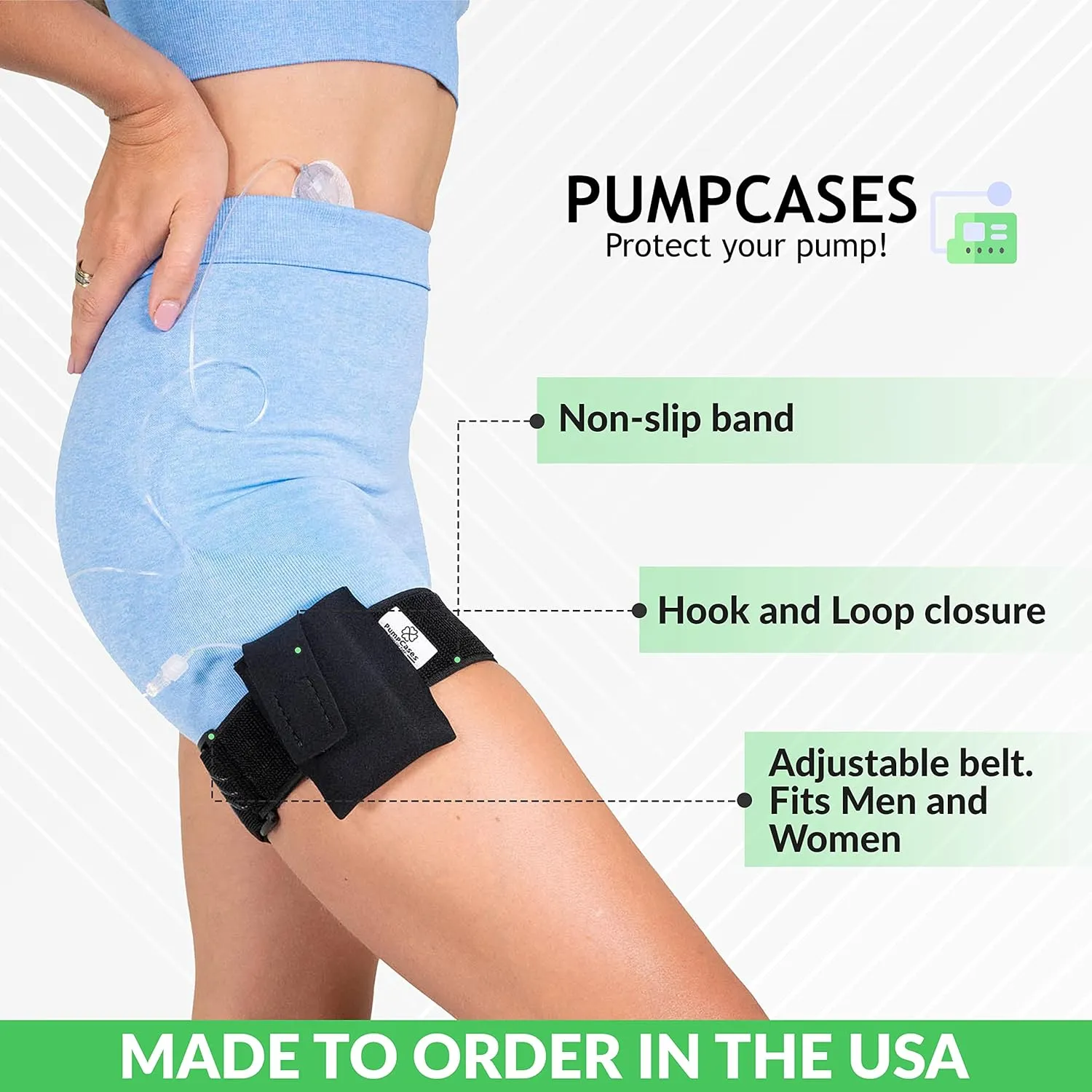 Insulin Pump Holder – Diabetic Insulin Pump Belt – Adjustable Athletic Insulin Pump Case – Pumpcases are Compatible with 630G / 670G / 770G – Assembled in The USA – (Black, M Leg)